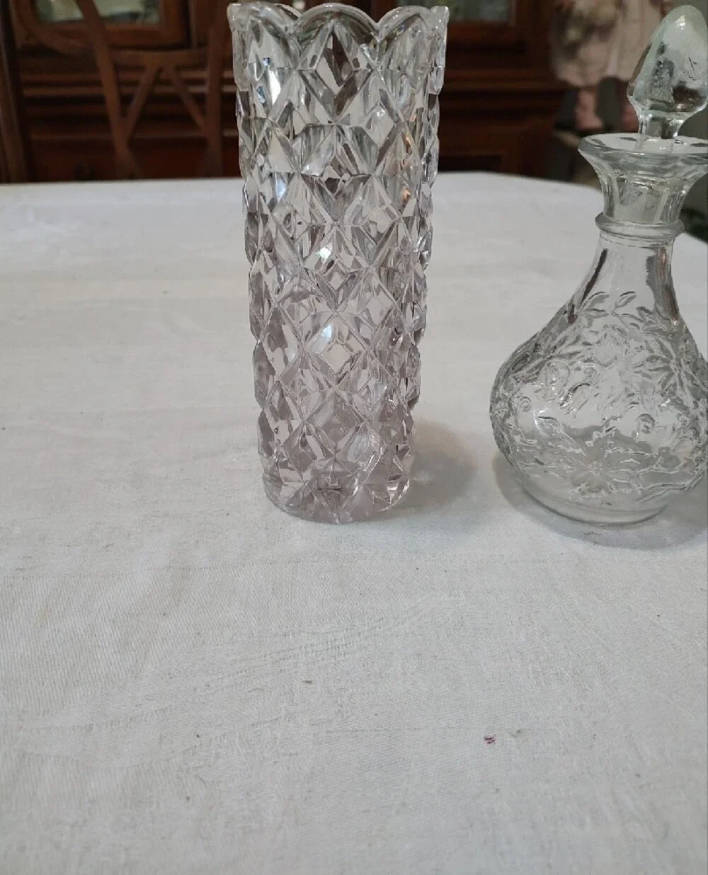 Vintage Pink Glass Sugar Bowl, A Vase And Cruet.
